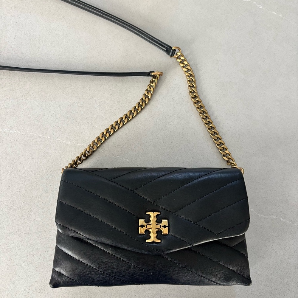 Tory Burch Black Quilted Crossbody with Gold Accents